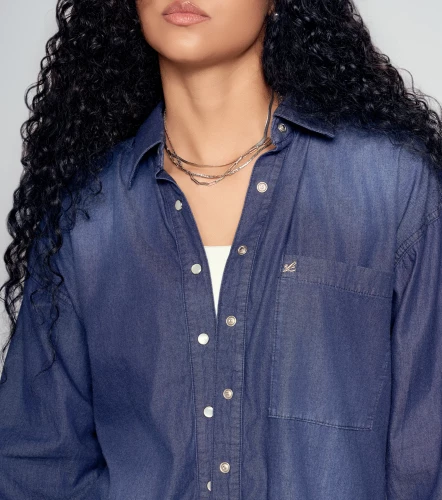 Blusa Para Mujer Camisera En Chambray Con Proceso DerekAZ