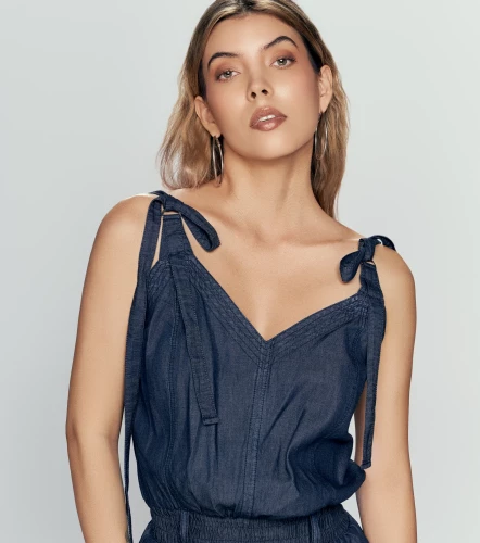 Paula Enterizo En Denim Con Hiladilla En Sisa Y Bolsillos UnserAZ