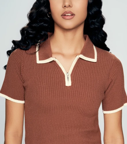 Ariana Blusa Tipo Polo Tejido Combinada Con Cremallera UnserCF