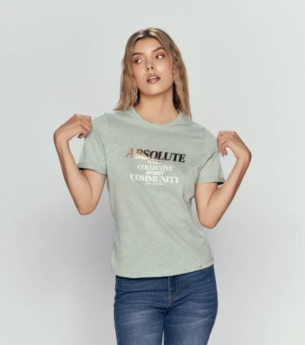 Clau T Shirt Unicolor Con Estampado Brillante En Delantero UnserVD