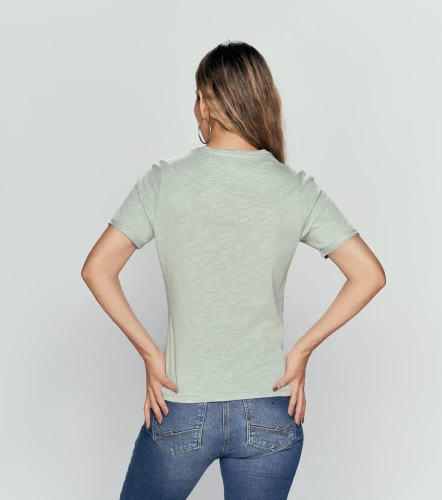 Clau T Shirt Unicolor Con Estampado Brillante En Delantero UnserVD