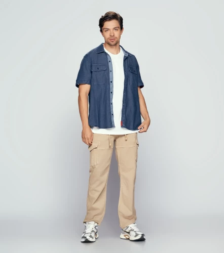 Yves Camisa En Denim Masculina GroggyAZ