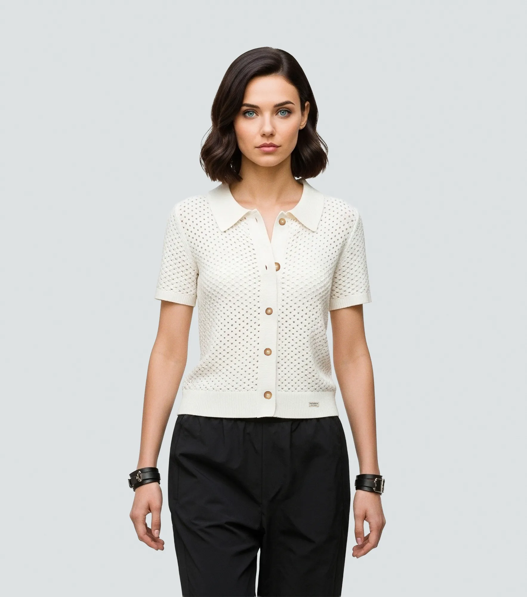 Sofia Blusa Polo Tejido En Malla Unicolor Con Botonera UnserAR