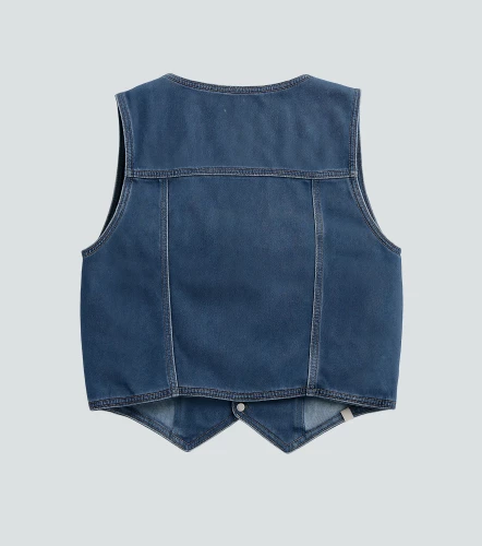 Daniela Blusa Chaleco En Denim Con Cortes Y Bolsillo UnserAZ