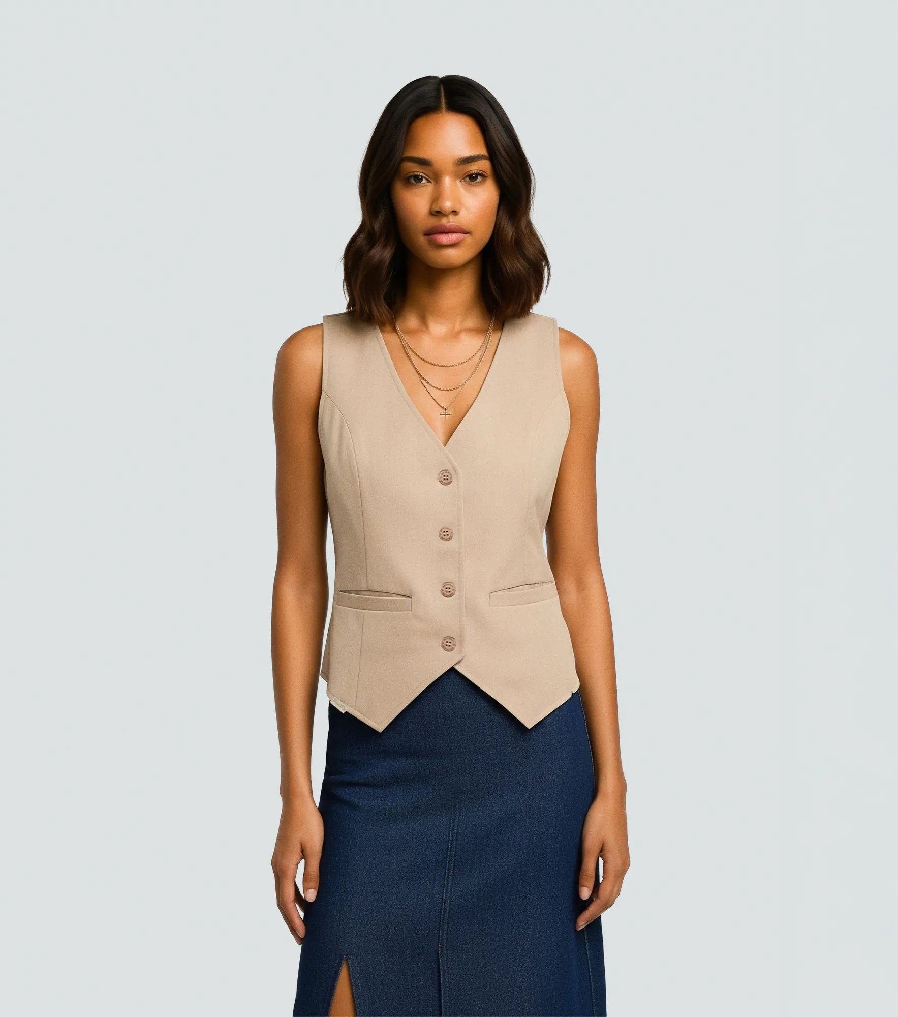 Jasmin Chaleco Unicolor Con Herraje Y Bolsillos UnserKQ