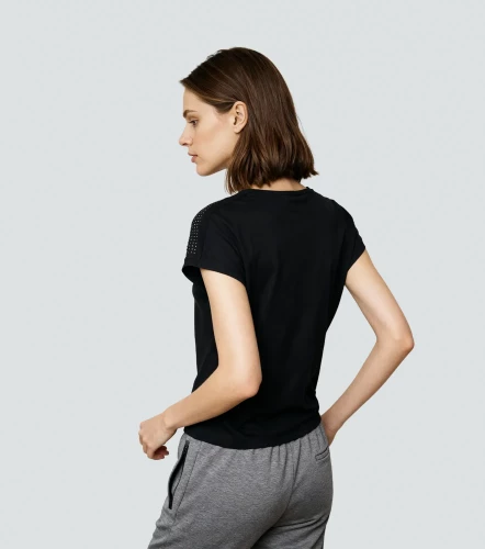 Lorain T Shirt Unicolor Con Piedreria En Hombro UnserNG