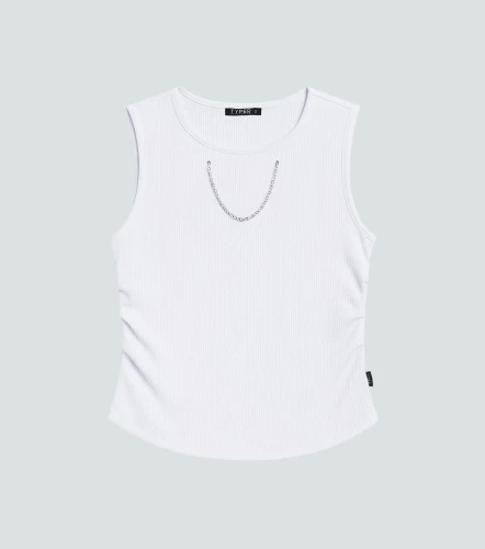 Allen Blusa Slim Asimetrica Cuello Bandeja Con Ojales Y Cadena TyperBH