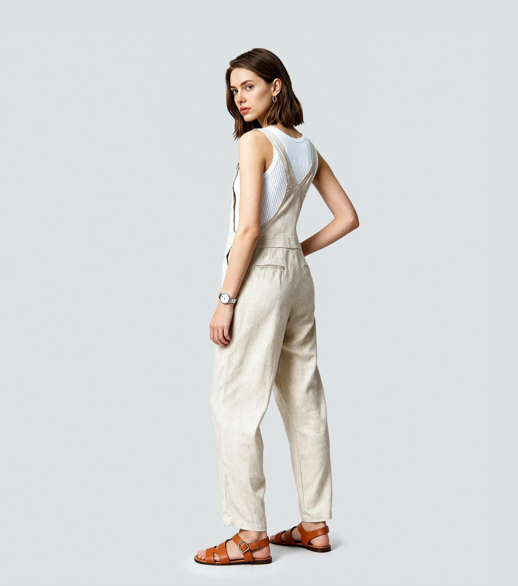 Overol Para Mujer Pantalon En Lino Unicolor Derek 834897 AR