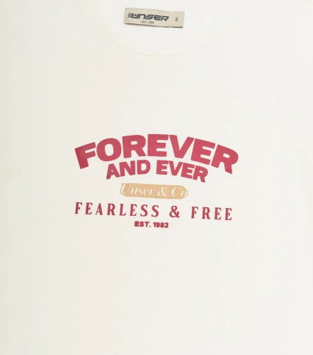 Martina Blusa T Shirt Unicolor Con Tejidos En Puno Y Estampado UnserAR