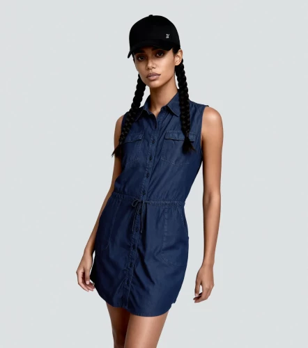 Roxana Vestido En Denim Manga Sisa Con Bolsillos En Delantero UnserAZ