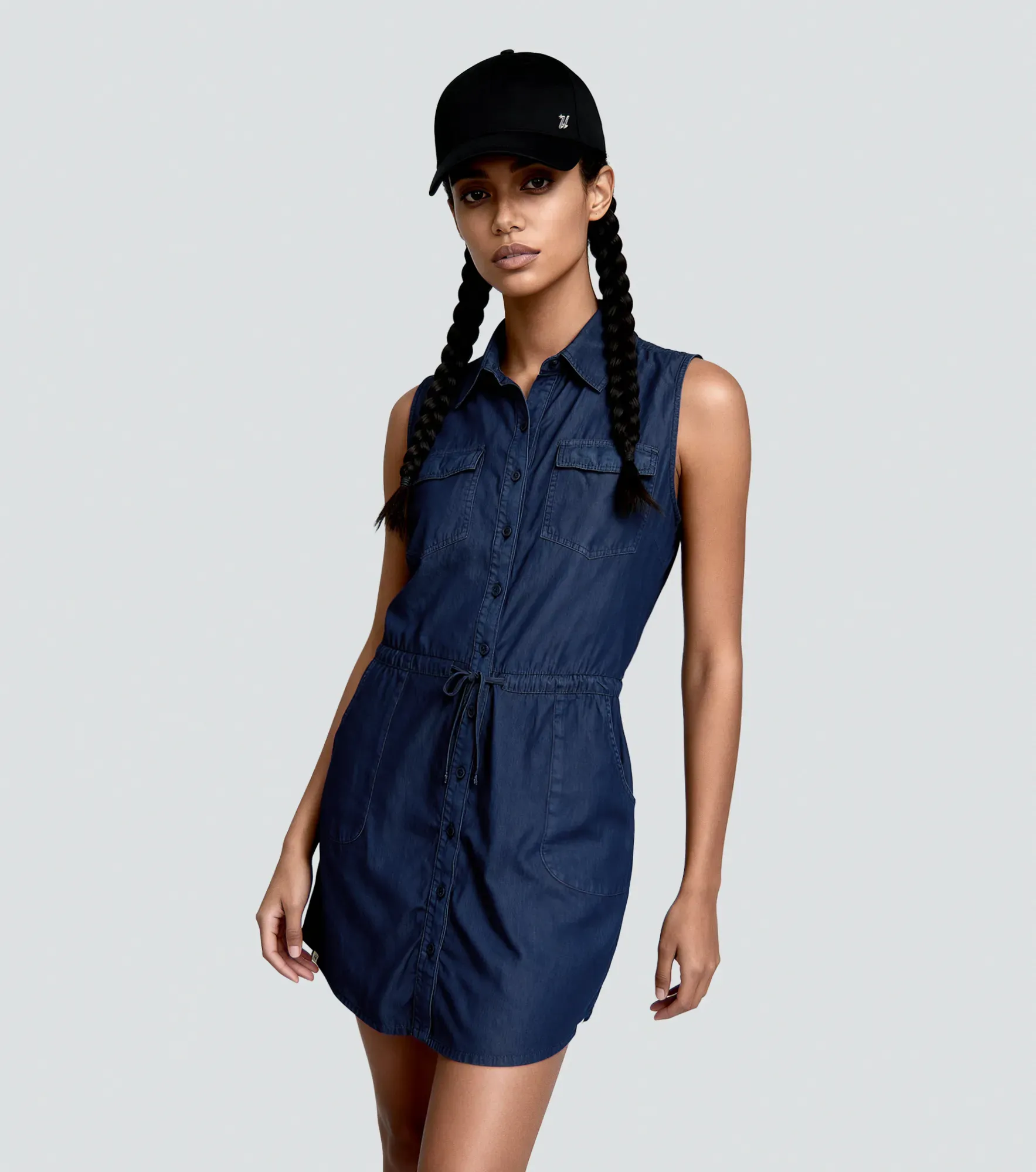 Roxana Vestido En Denim Manga Sisa Con Bolsillos En Delantero UnserAZ