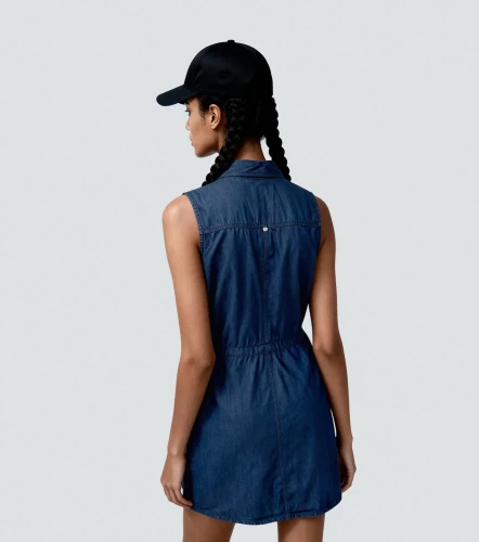 Roxana Vestido En Denim Manga Sisa Con Bolsillos En Delantero UnserAZ