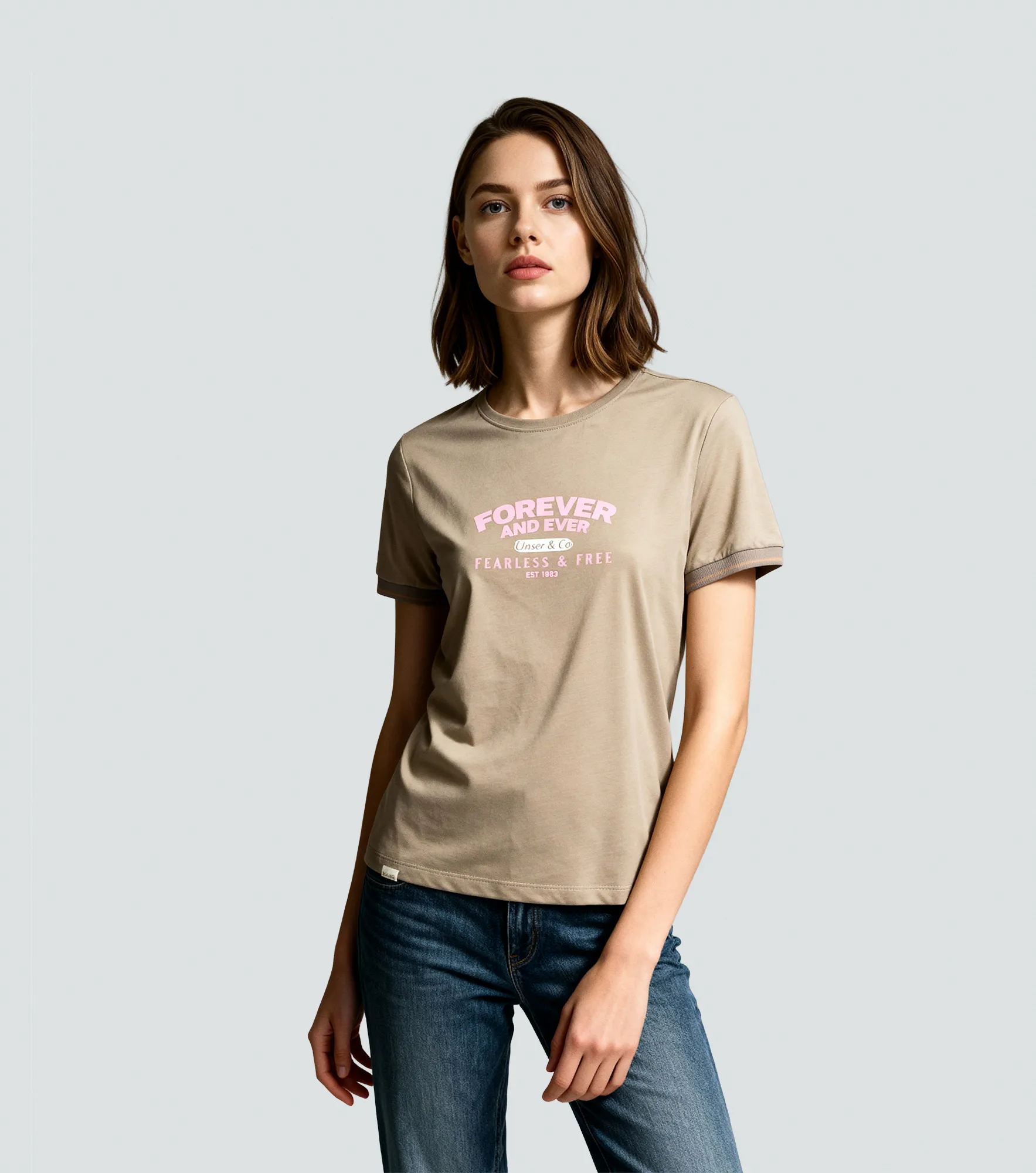 Martina Blusa T Shirt Unicolor Con Tejidos En Puno Y Estampado Unser 836564 AR