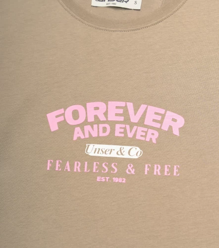 Martina Blusa T Shirt Unicolor Con Tejidos En Puno Y Estampado UnserKQ