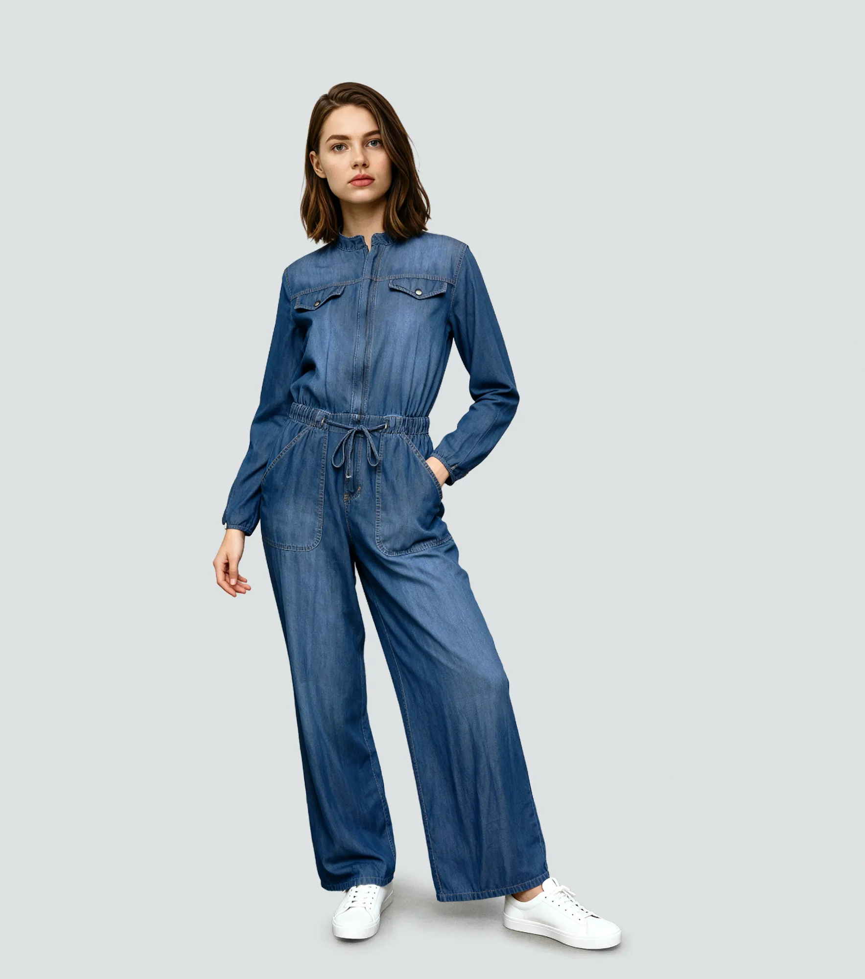 Adela Enterizo En Denim Manga Larga En Pantalon UnserAZ