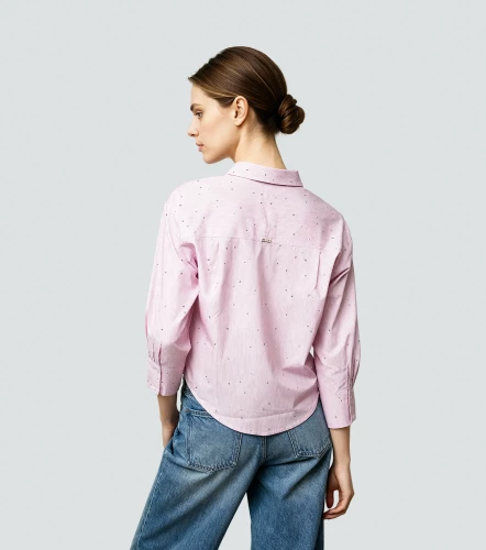 Blusa Camisera Manga Larga Para Mujer De Rayas Y Brillos DerekRS