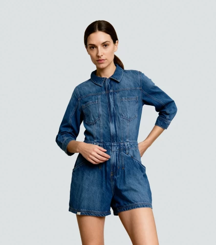 Larissa Enterizo Denim Manga 3 4 Con Cortes Y Bolsillos UnserAZ