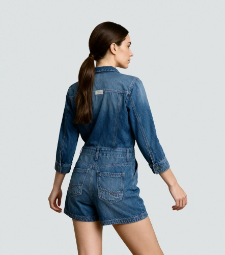 Larissa Enterizo Denim Manga 3 4 Con Cortes Y Bolsillos UnserAZ