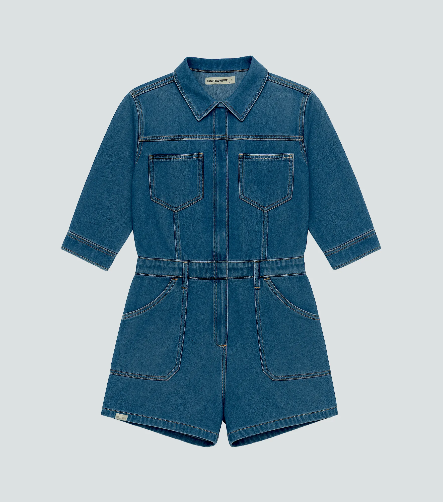 Larissa Enterizo Denim Manga 3 4 Con Cortes Y Bolsillos Unser 831711 AZ