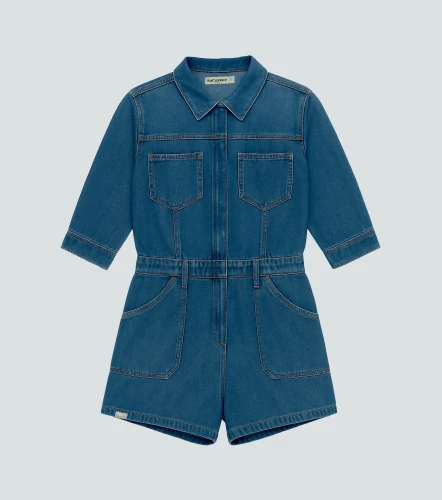 Larissa Enterizo Denim Manga 3 4 Con Cortes Y Bolsillos UnserAZ