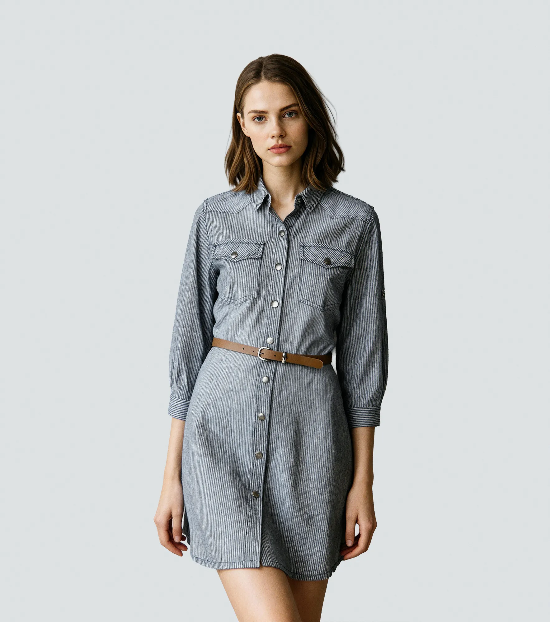 Margarita Vestido Manga 3 4 Con Lineas Verticales UnserAZ