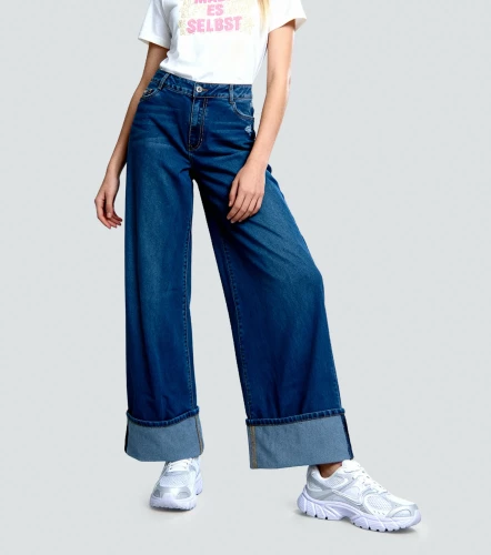 Bernes Flor Jean Cinco Bolsillos Con Bota Doblada UnserAZ