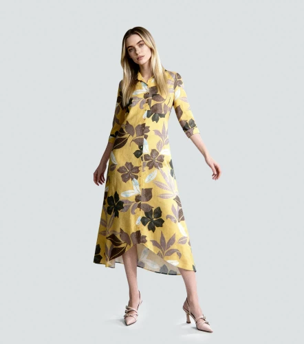 Vestido Para Mujer Camisero Estampado Manga Larga DerekAM