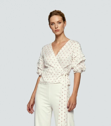 Blusa Para Mujer Con Puntos Lurex Escote Cruzado Manga Con Volumen DerekAR