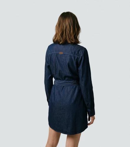 Ruby Vestido Manga Larga Con Cinturon Y Bolsillos En Delantero UnserAZ