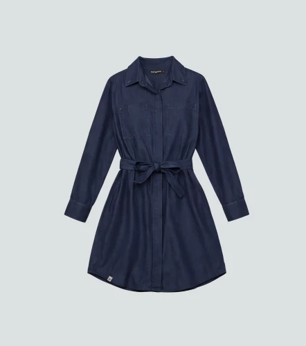 Ruby Vestido Manga Larga Con Cinturon Y Bolsillos En Delantero UnserAZ