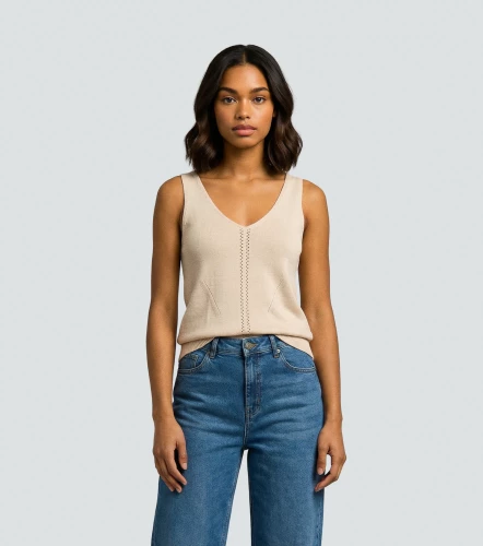 Raquel Blusa Tejida Unicolor De Tiras Con Decorado UnserAR