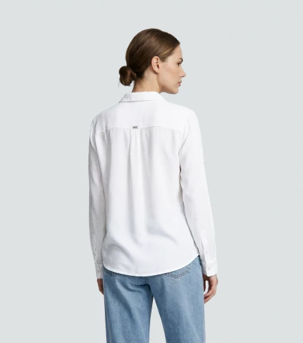 Lesly Blusa Camisera Unicolor Manga Larga Con Bolsillos En DelanteroBL