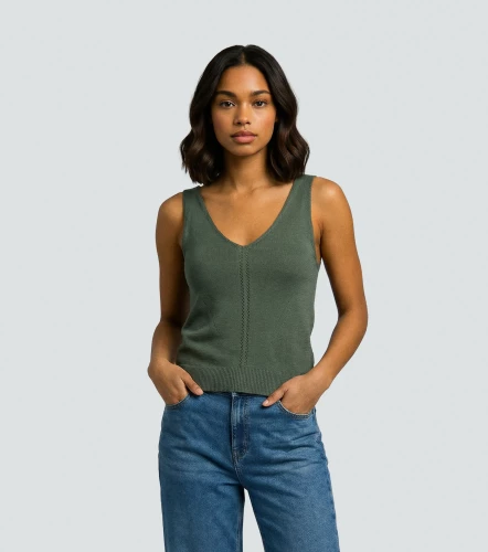 Raquel Blusa Tejida Unicolor De Tiras Con Decorado UnserVD