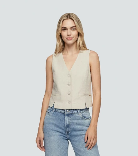 Chaleco Para Mujer En Lino Unicolor Ariana DerekKQ