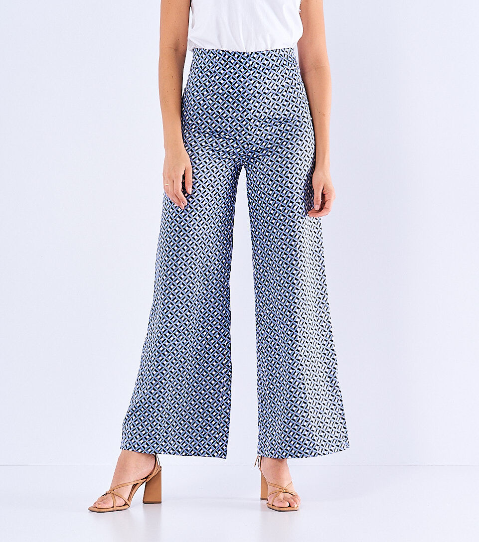 Emma Pantalon Tiro Alto En Satin Estampado Derek 830052 AZ
