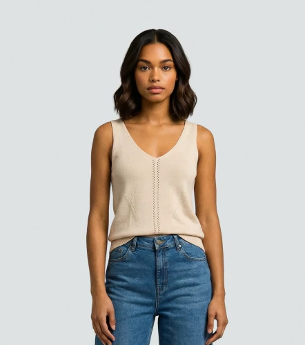 Raquel Blusa Tejida Unicolor De Tiras Con Decorado UnserAR