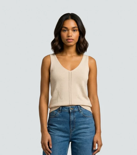Raquel Blusa Tejida Unicolor De Tiras Con Decorado UnserAR