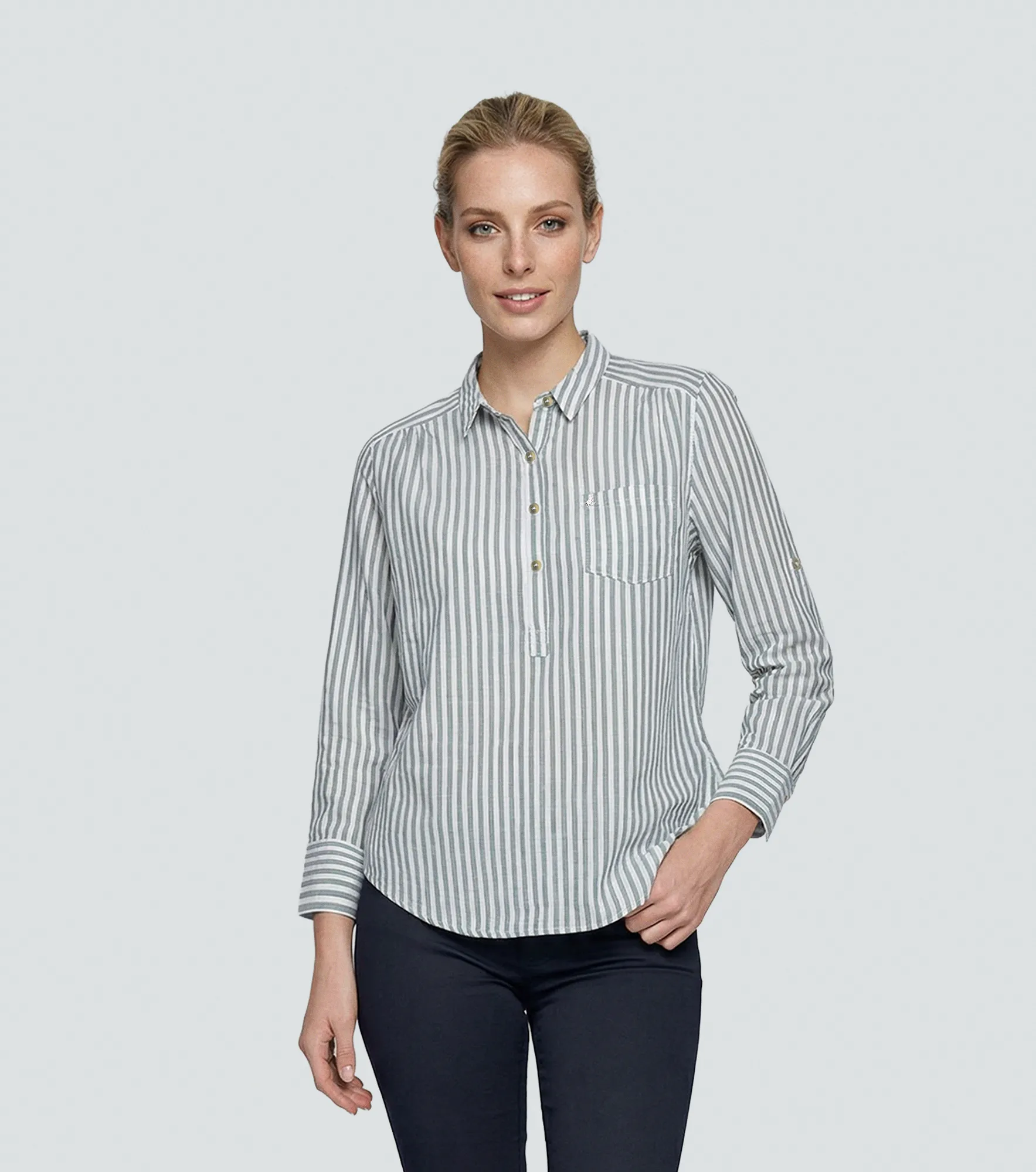 Blusa De Rayas En Lino Manga 3 4 Derek 832885 AZ