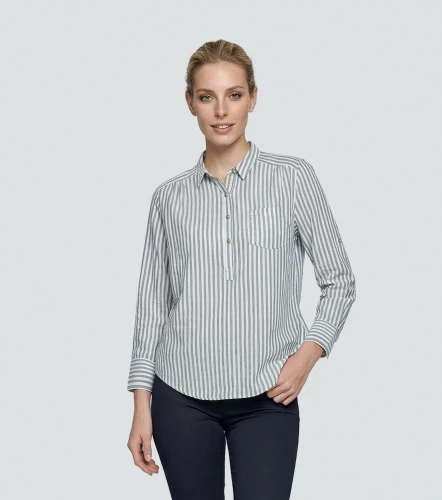 Blusa De Rayas En Lino Manga 3 4 DerekVD