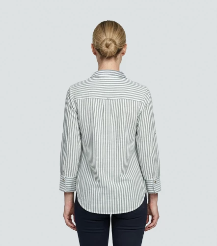 Blusa De Rayas En Lino Manga 3 4 DerekVD