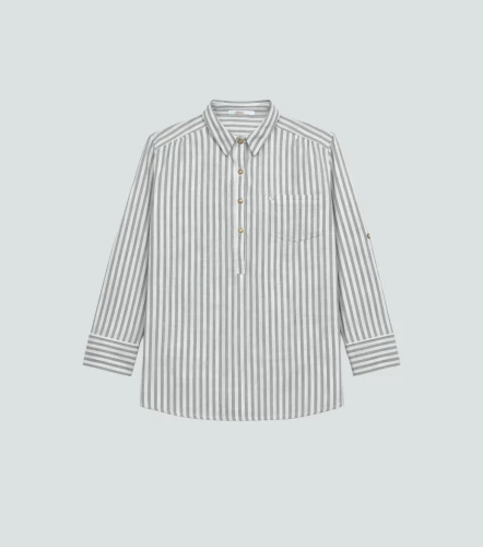 Blusa De Rayas En Lino Manga 3 4 DerekVD