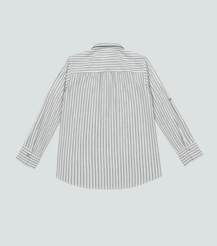 Blusa De Rayas En Lino Manga 3 4 DerekVD