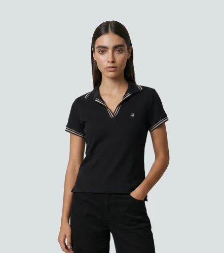 Laura Polo Unicolor Cuello En V Con Martingala Cuello Y Punos Tejidos UnserNG