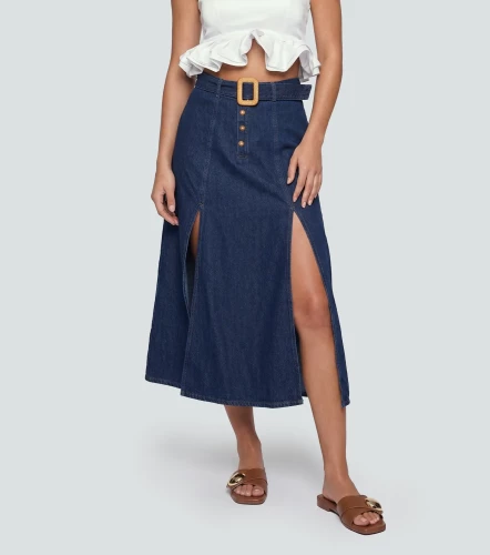 Falda En Indigo Para Mujer Con Aberturas Britanny DerekAZ