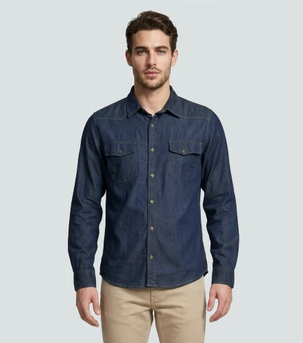 Slim Gustavo Camisa En Chambray Con Detalles UnserAZ