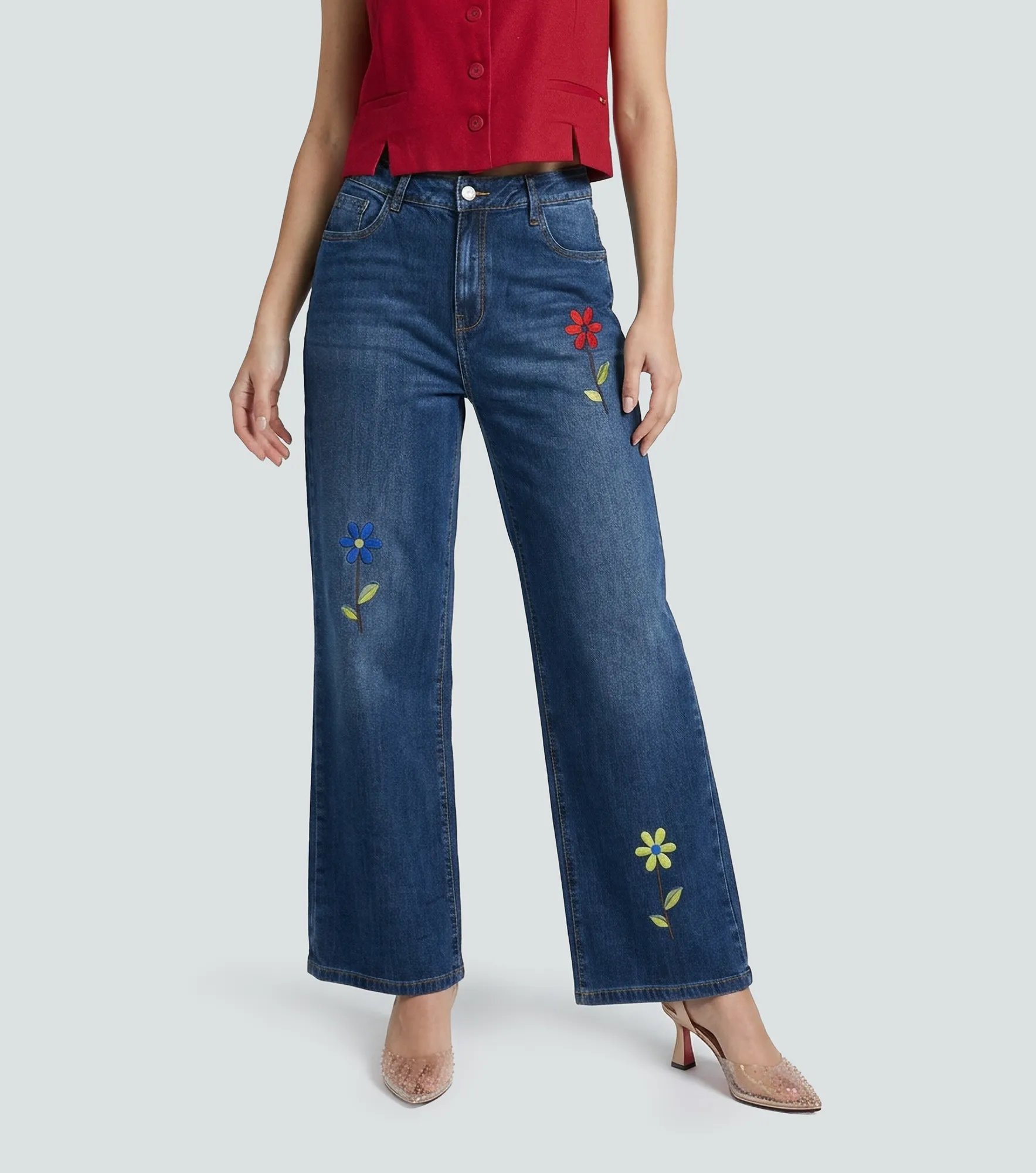 Praga Jean Para Mujer Wide Leg Con Bordado Roberta DerekAZ
