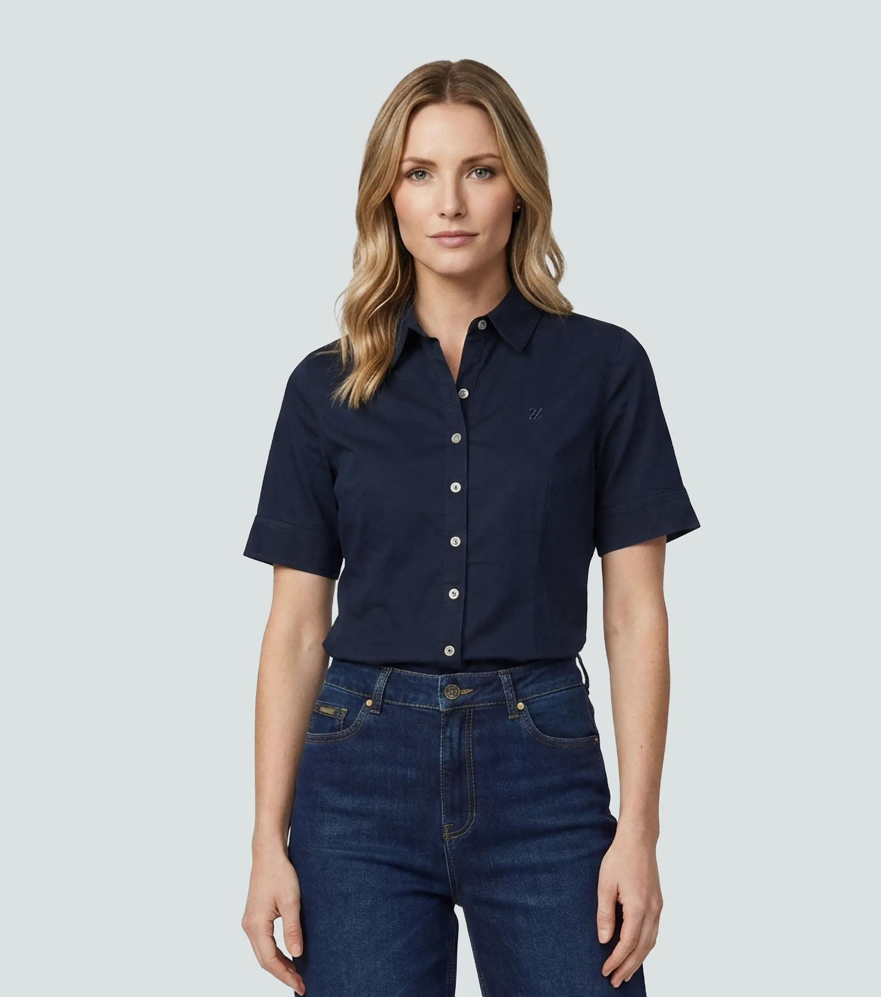Samanta Blusa Camisera Manga Corta Unicolor Con Puno Y Perilla UnserAV