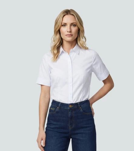 Samanta Blusa Camisera Manga Corta Unicolor Con Puno Y Perilla UnserBL