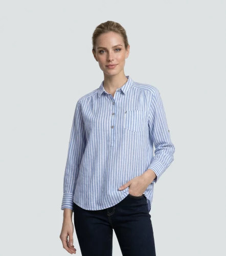 Blusa De Rayas En Lino Manga 3 4 DerekAZ