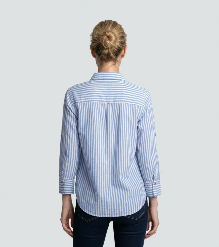 Blusa De Rayas En Lino Manga 3 4 DerekAZ